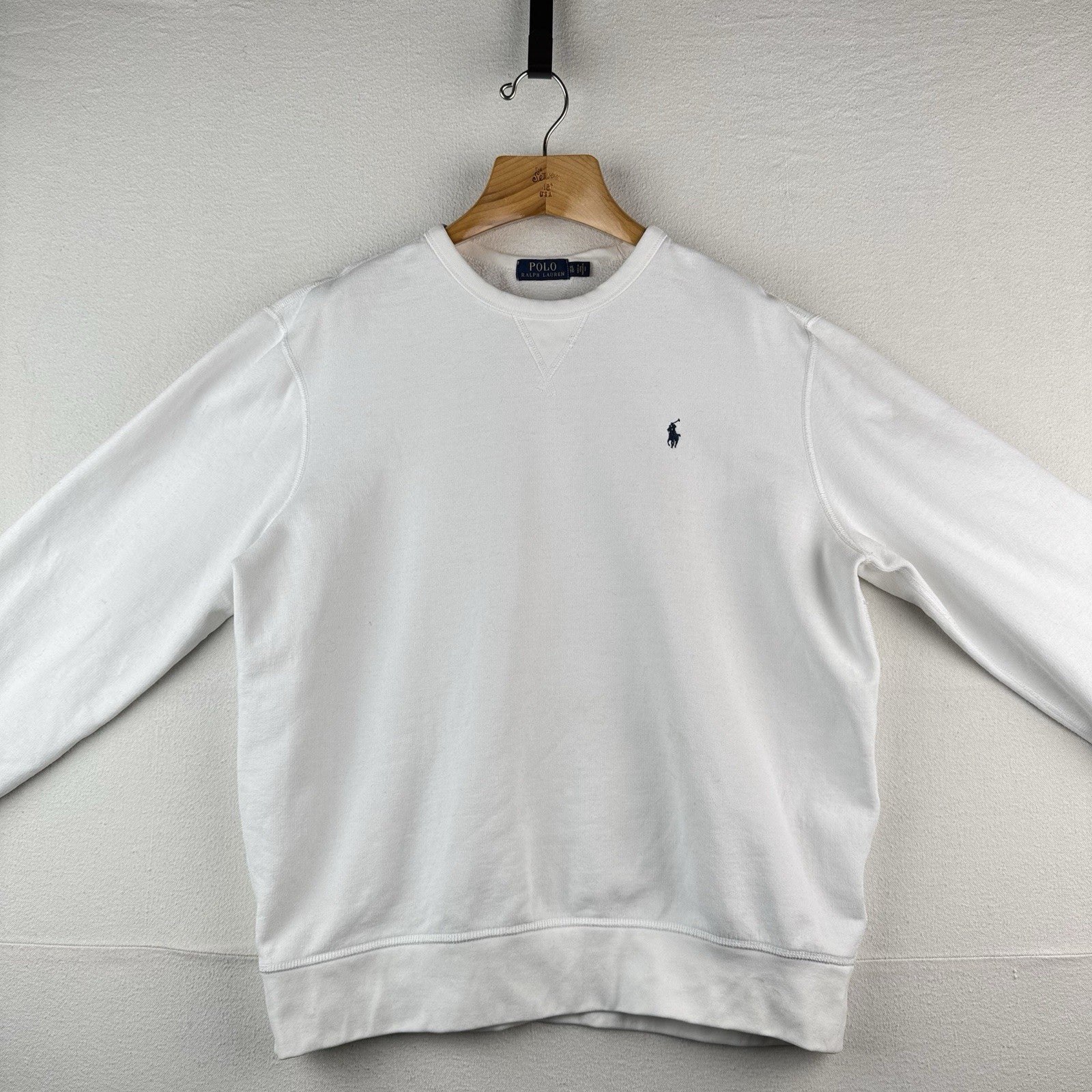 Polo Ralph Lauren Sweatshirt Mens XL White Fleece Double V Notch Pullover *Read
