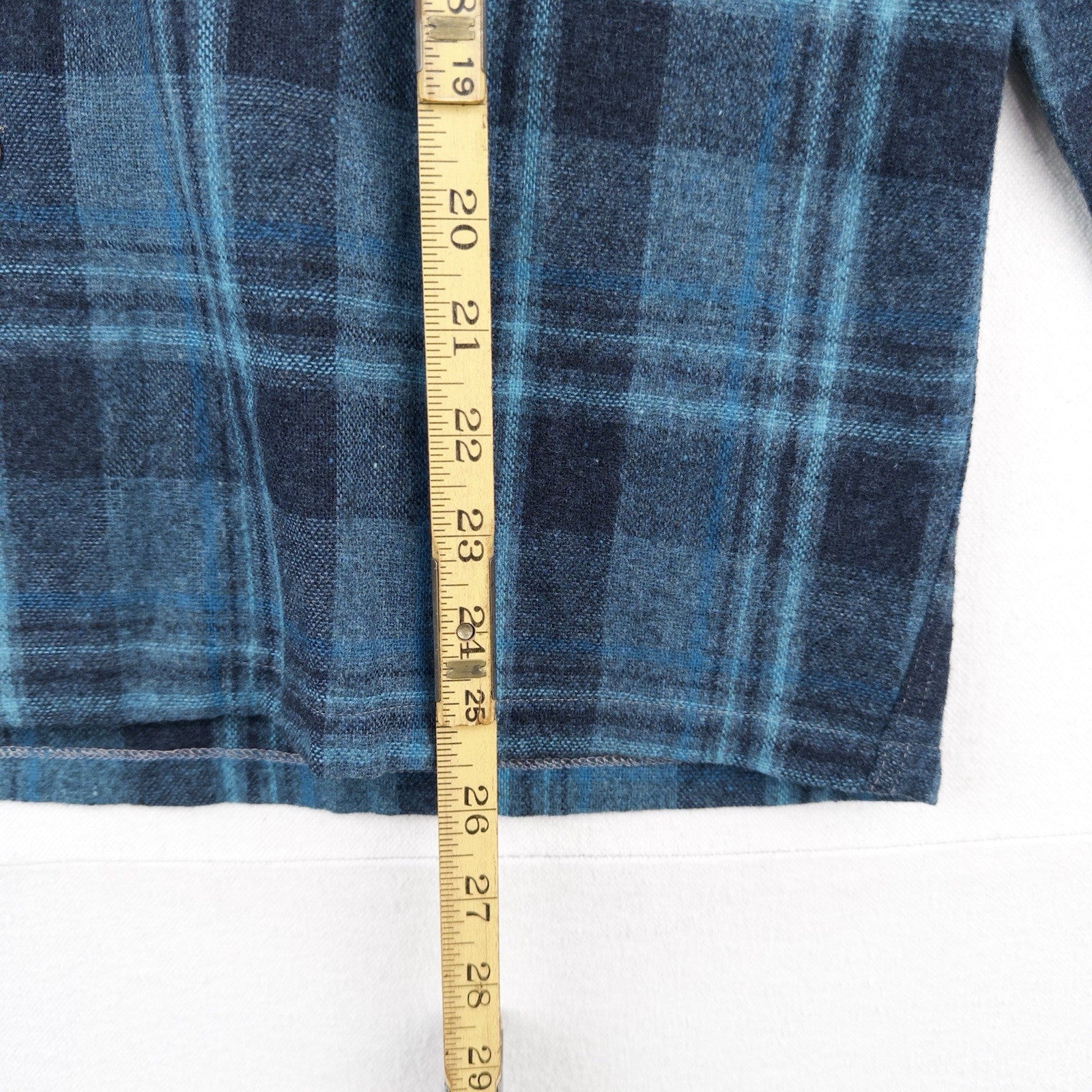 50’s Vtg Ponderosa Virgin Wool Blend Flap Pocket Blue Plaid Flannel Work Shirt