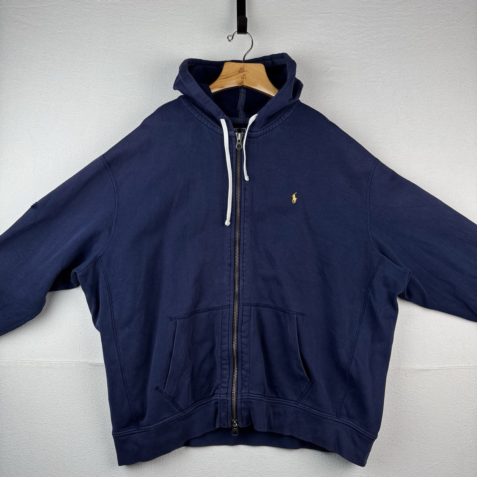 Vintage Ralph Lauren Hoodie Men’s 4XL Navy Blue Sweatshirt Full Double Zipper