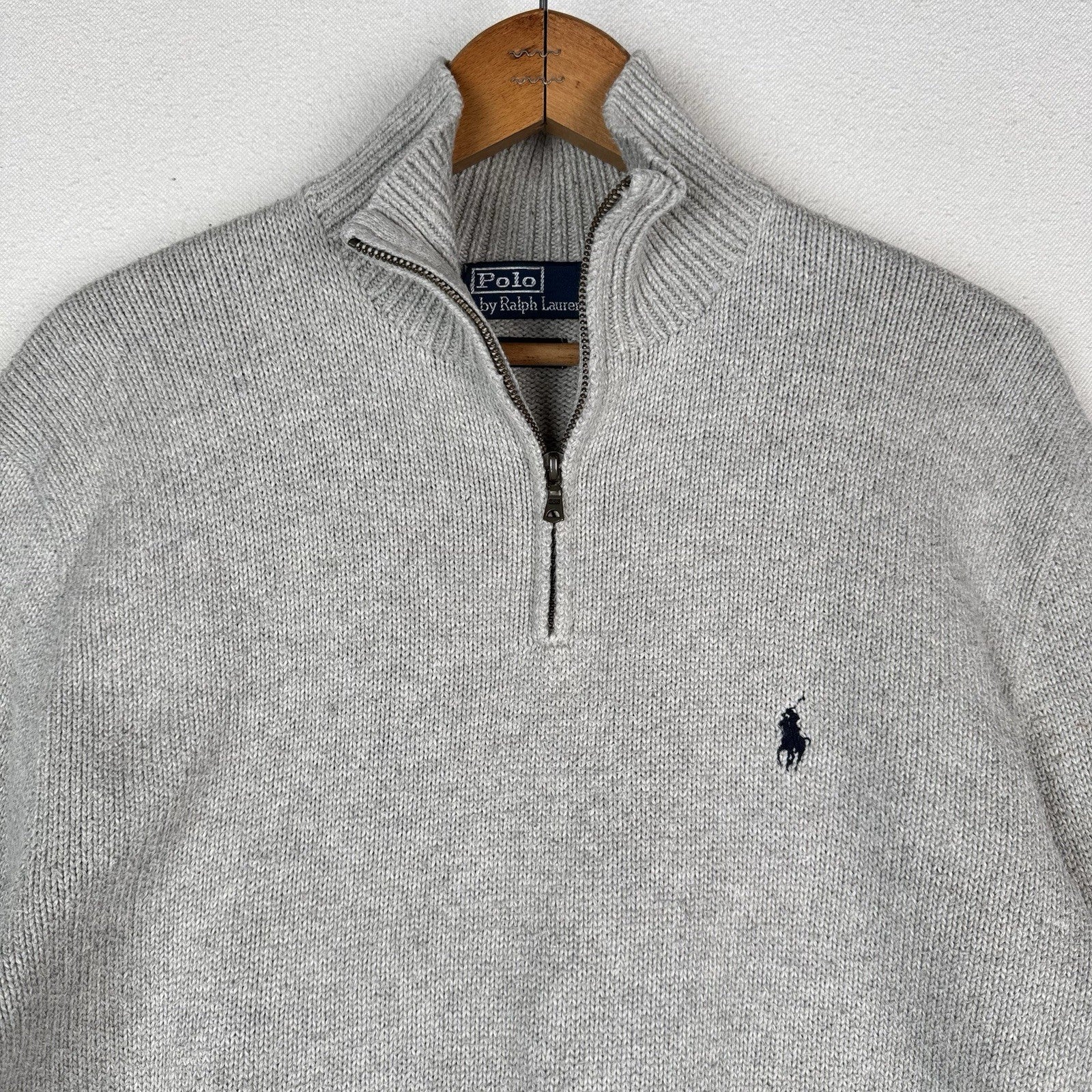 Vintage Polo Ralph Lauren Men’s 1/4 Zip Gray Cotton Knit Sweater Large