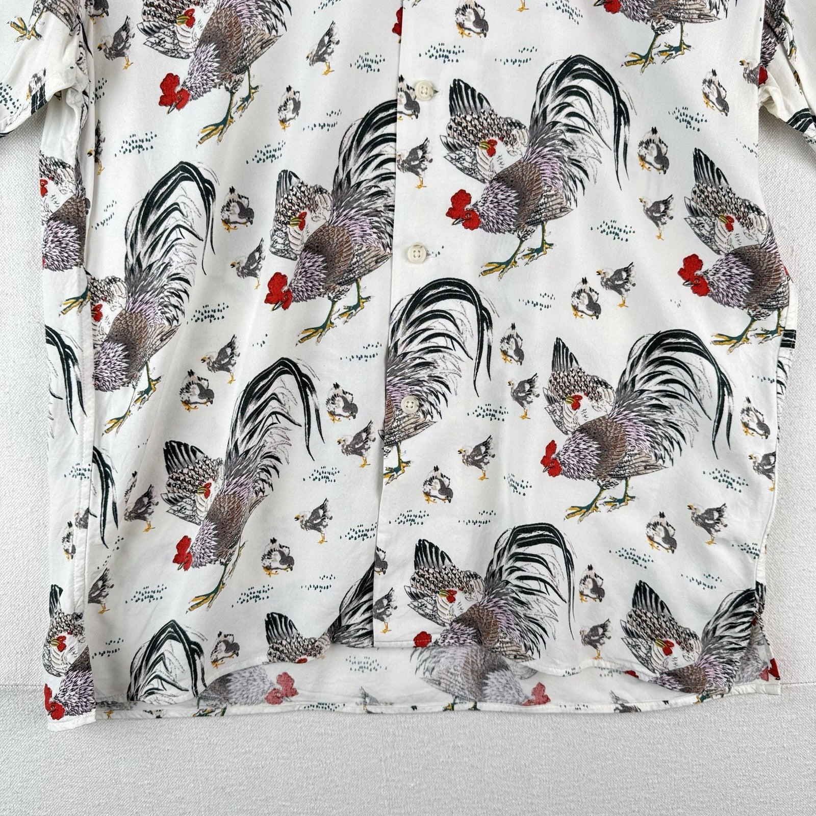 Uniqlo x Ito-Jakuchu Rooster Men’s Small Short Sleeve Camp Loop Collar Shirt