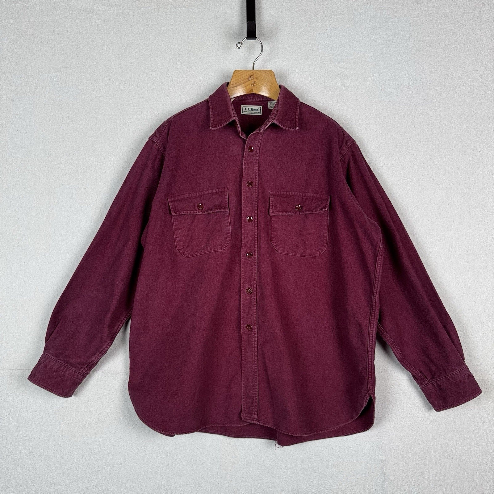 Vintage L.L. Bean Men’s XL Chamois Heavy Flannel Shirt Burgundy Made in USA