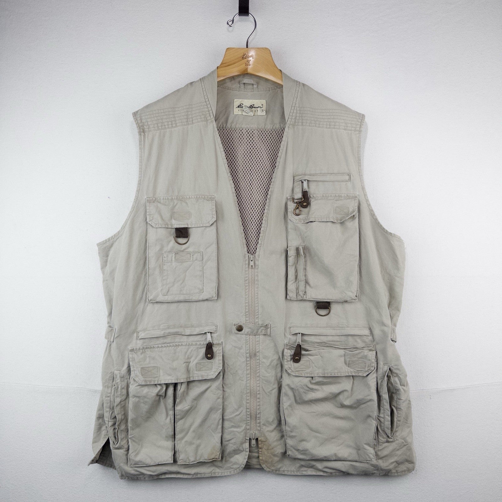 90’s Vtg Eddie Bauer Vest Men’s 2XLT Beige Fishing Jacket Hunting Cargo *Read