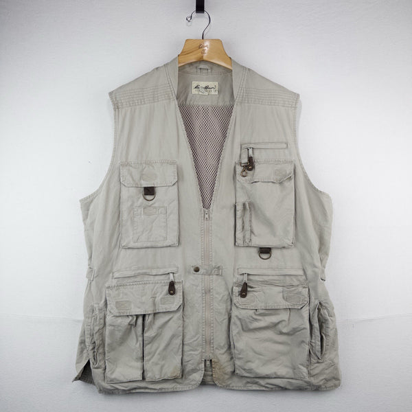 90’s Vtg Eddie Bauer Vest Men’s 2XLT Beige Fishing Jacket Hunting Cargo *Read
