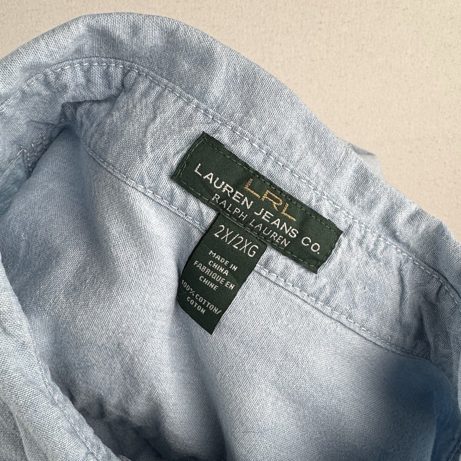 Lauren Ralph Lauren Women's 2X Blue Chambray Button Down Shirt 100% Cotton