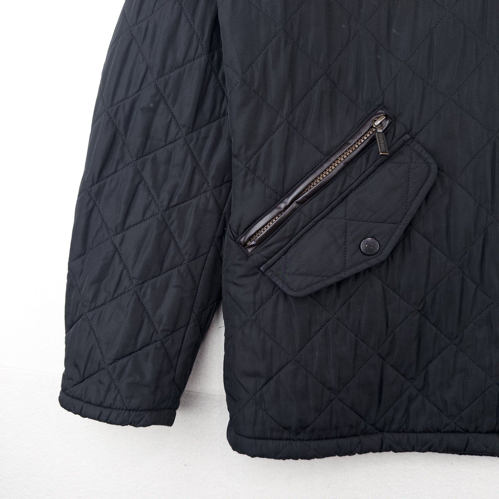 Barbour Men's L Chelsea SportsQuilt Black Quilted Jacket Chore Car Coat *Read