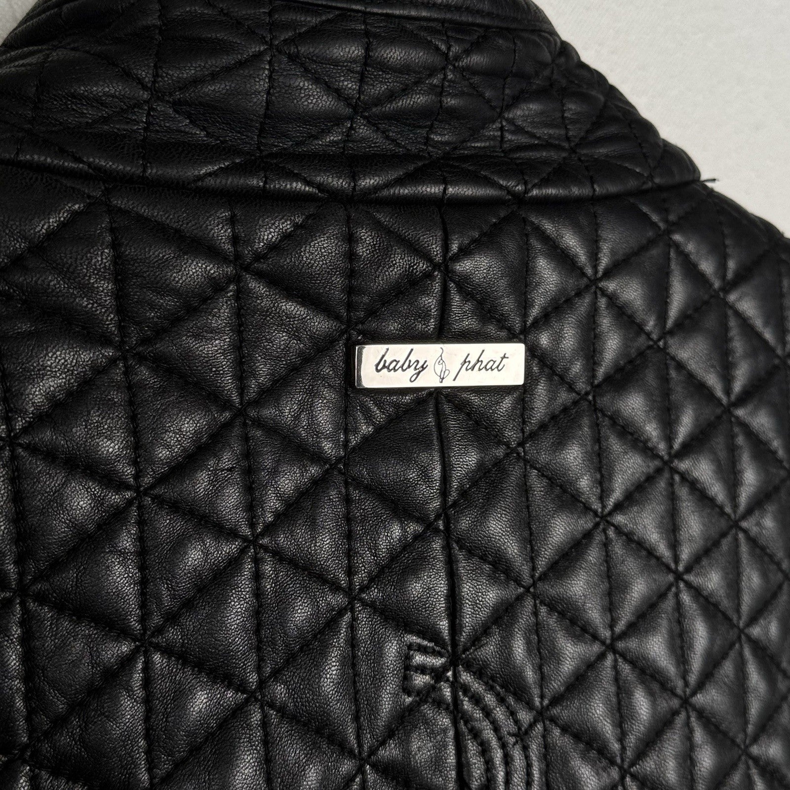 Baby Phat Vintage Genuine Leather Zip Black Quilted Biker Jacket Size XL *Read