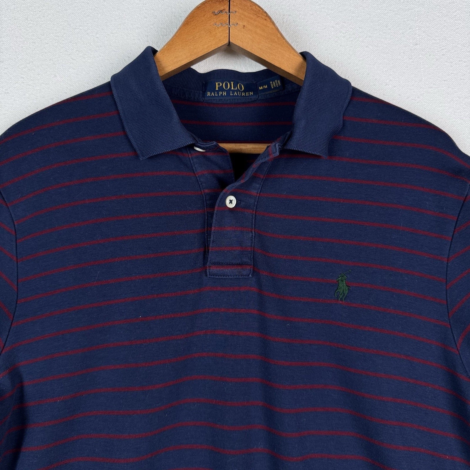 Polo Ralph Lauren Soft Touch Blue Red Striped Polo Shirt Mens Medium *read