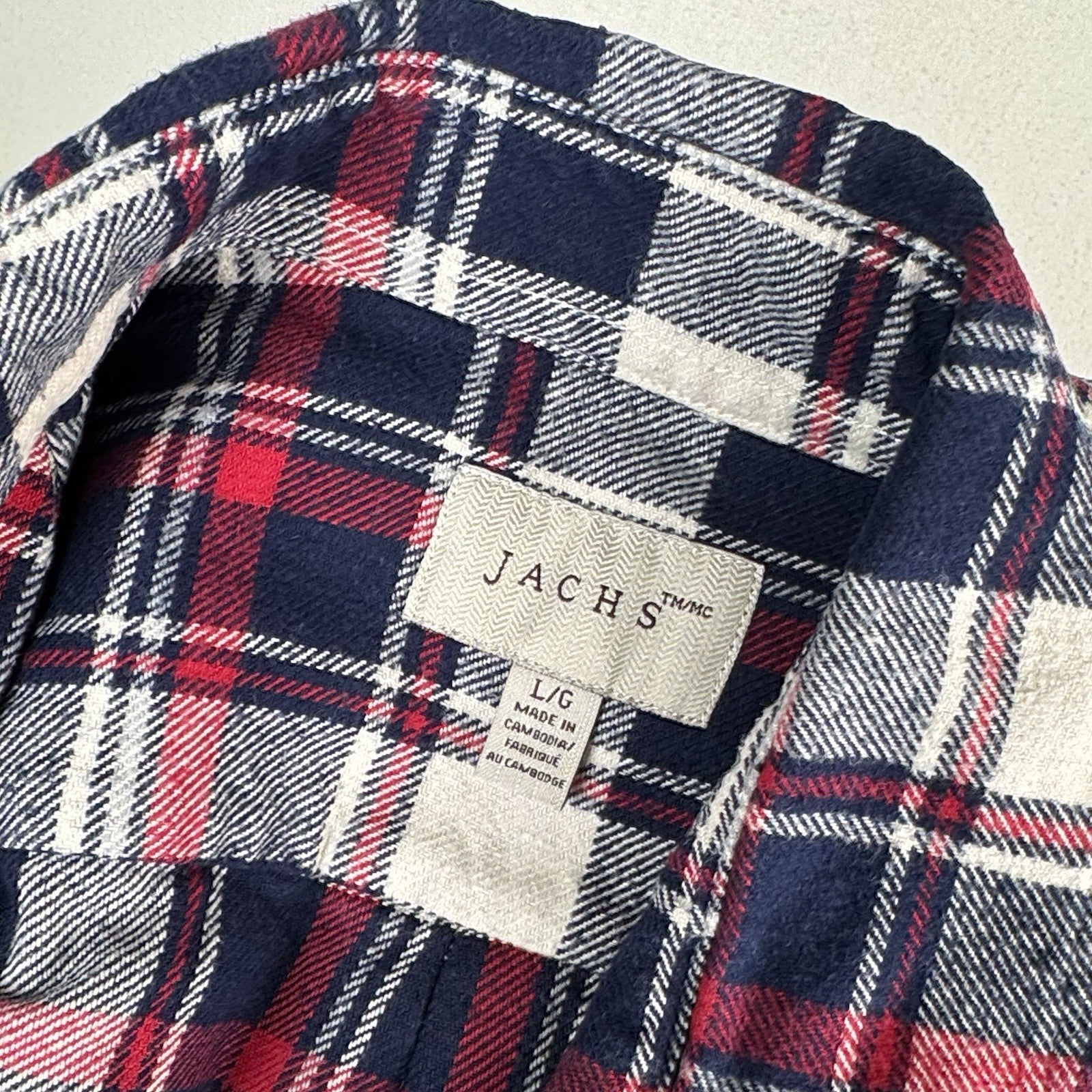 Jachs Men’s Large L Red White Blue Heritage Thick Material Flannel Button Up