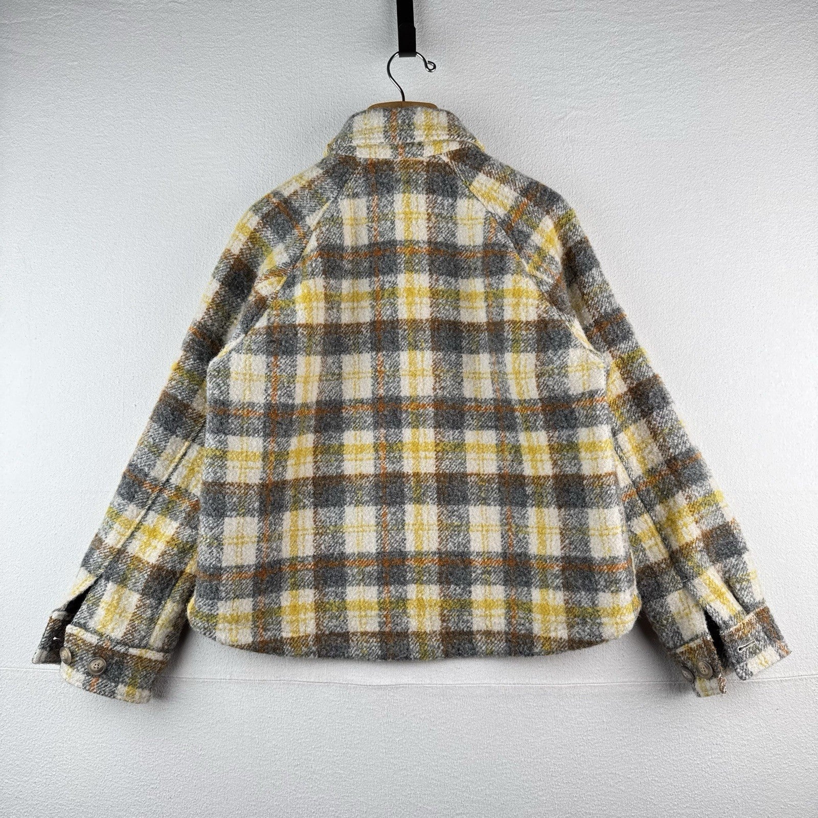 GAP Wool Trucker Jacket Women’s M Yellow Plaid Full Zip Boxy Chore Shirt
