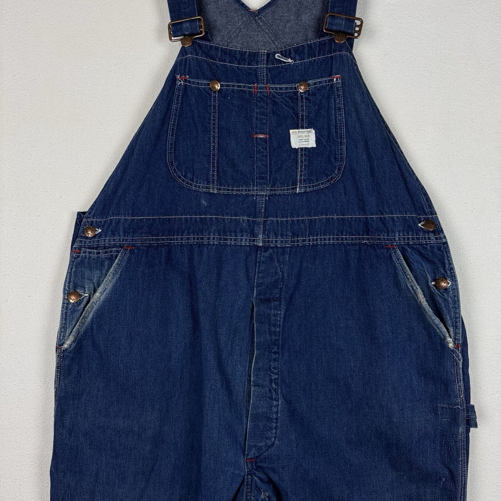 Vintage 60s Big Mac 42x28* Distressed Square Bak Wide Leg Denim Overalls USA