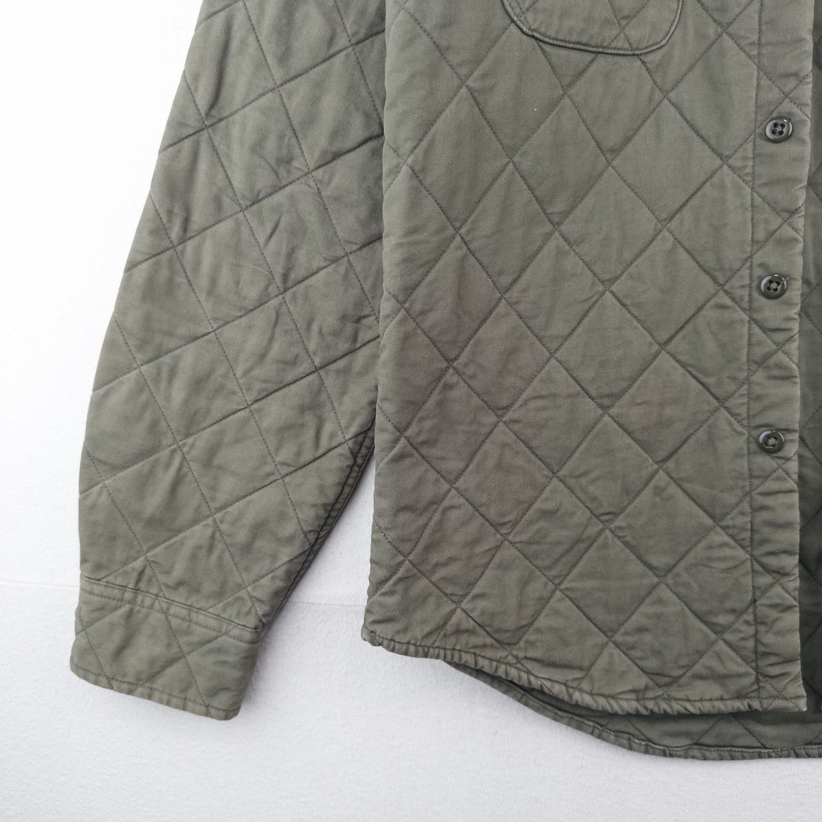 J.Crew Quilted Padded Men’s L Jacket Diamond Weave Green Cotton Insulated *Read