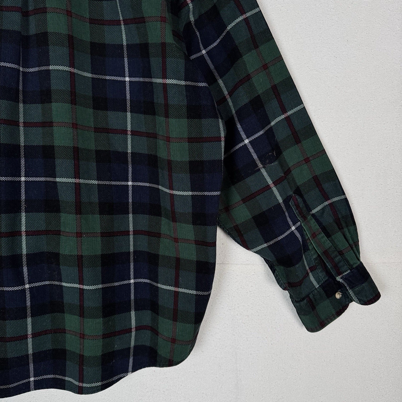 LL Bean Corduroy Blue Green Plaid Men’s 2XL Work Chore Shirt *Lightly Distressed