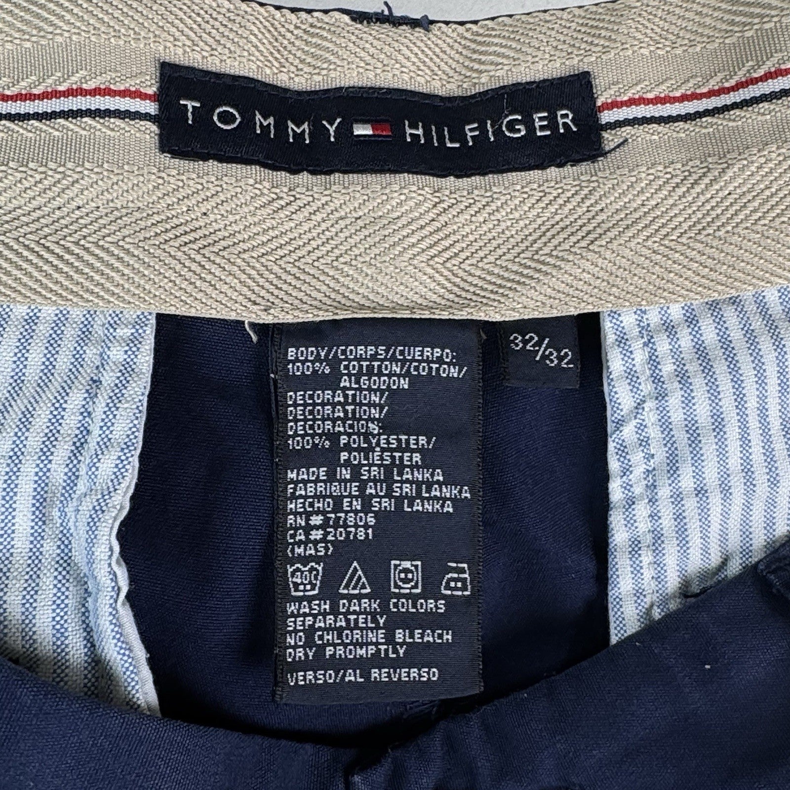 Vintage Tommy Hilfiger Men’s Embroidered Patch Navy Blue Chino Pants 32x32 Y2K