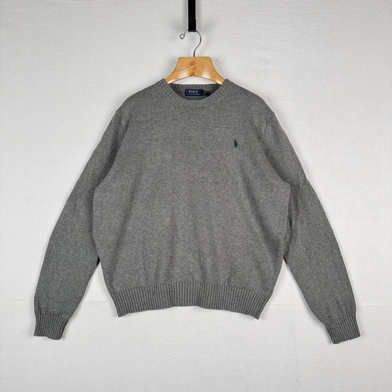 Polo Ralph Lauren Men’s XL Cotton Gray Knit Crewneck Sweater Green Pony