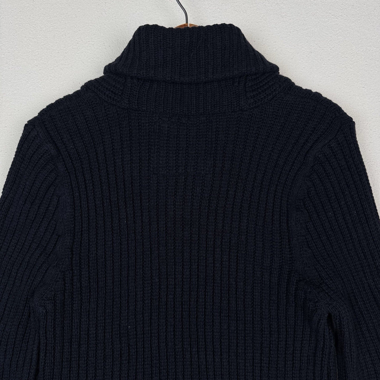 Abercrombie & Fitch Mens L Navy Shawl Collar Wool Blend Knit Sweater Pullover