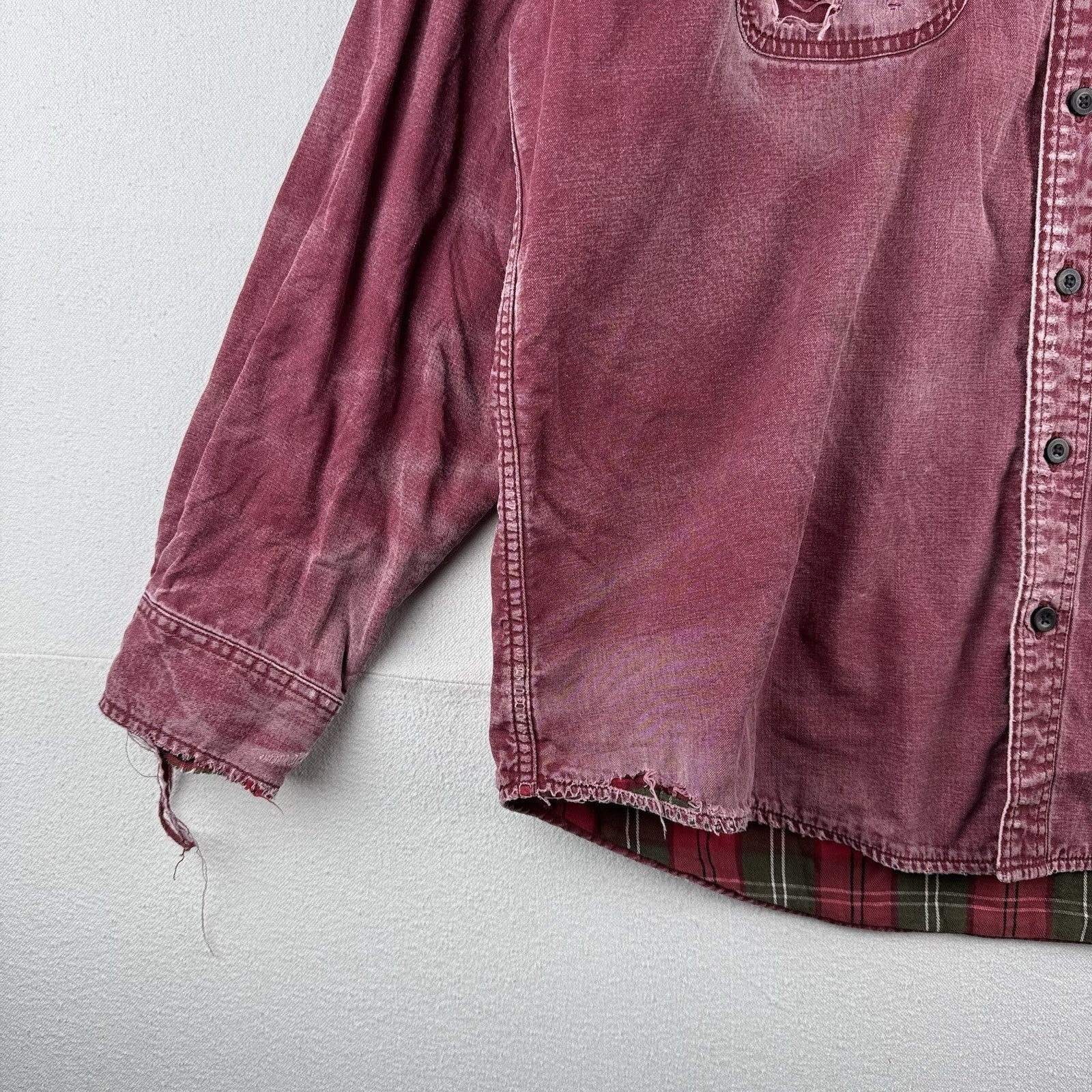 Vtg LL Bean Hurricane Shirt Mens Large Wine Red Plaid Flannel Lined Distressed
