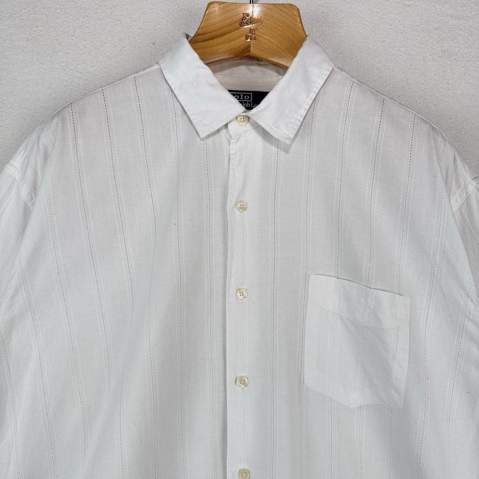 Vtg Polo Ralph Lauren Mens 2XL Chapman White Dobby Button Up Shirt 100% Cotton
