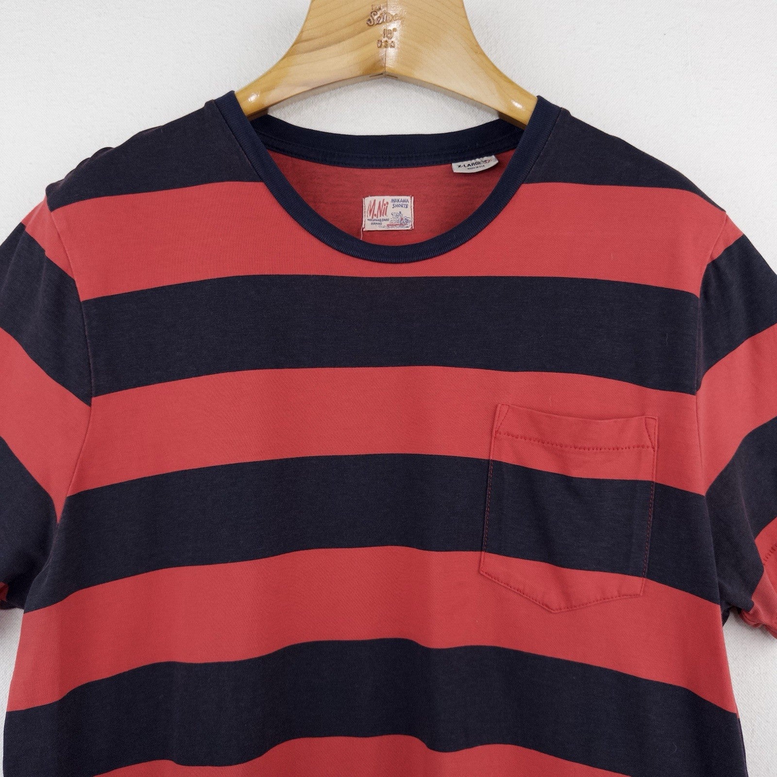 M.Nii Surf Pocket T-shirt Men’s XL Red Blue Striped Short Sleeve Cotton Made USA