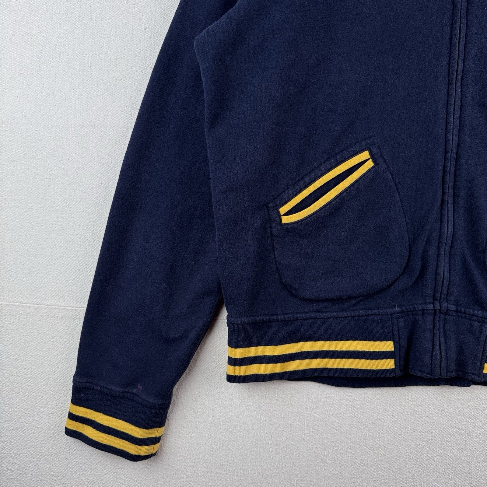 90's Vtg Polo Ralph Lauren Men's XL Fleece Varsity Jacket College Navy Gold Zip