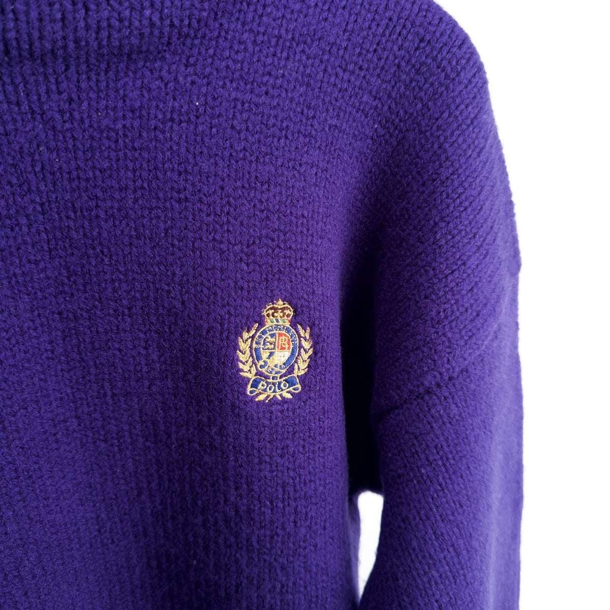 80’s Vtg Polo Ralph Lauren Wool Boat Neck Purple Embroidered Crest Sweater XL
