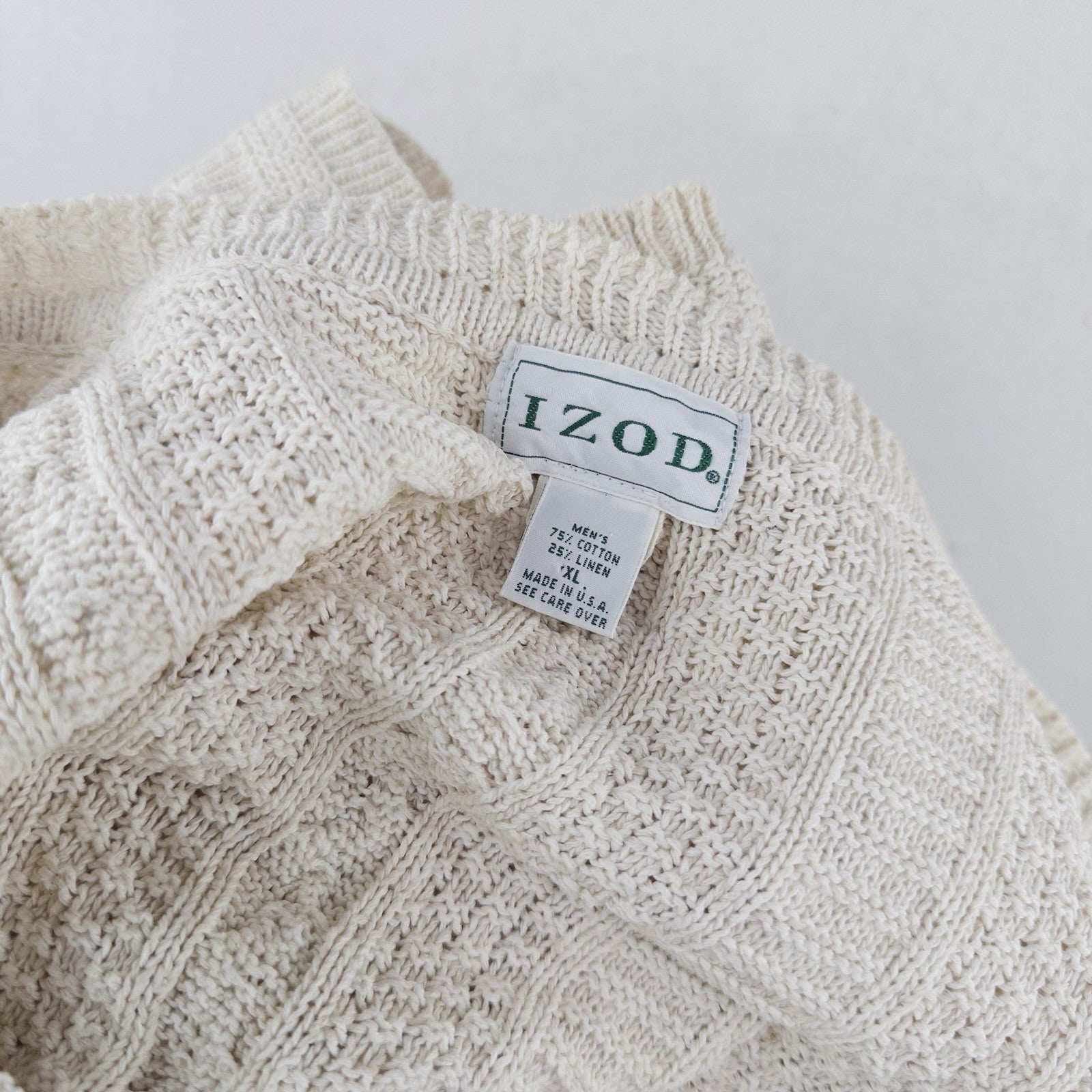 90’s Vtg Izod Cable Knit Vest Men’s XL Beige Fisherman Made In The USA