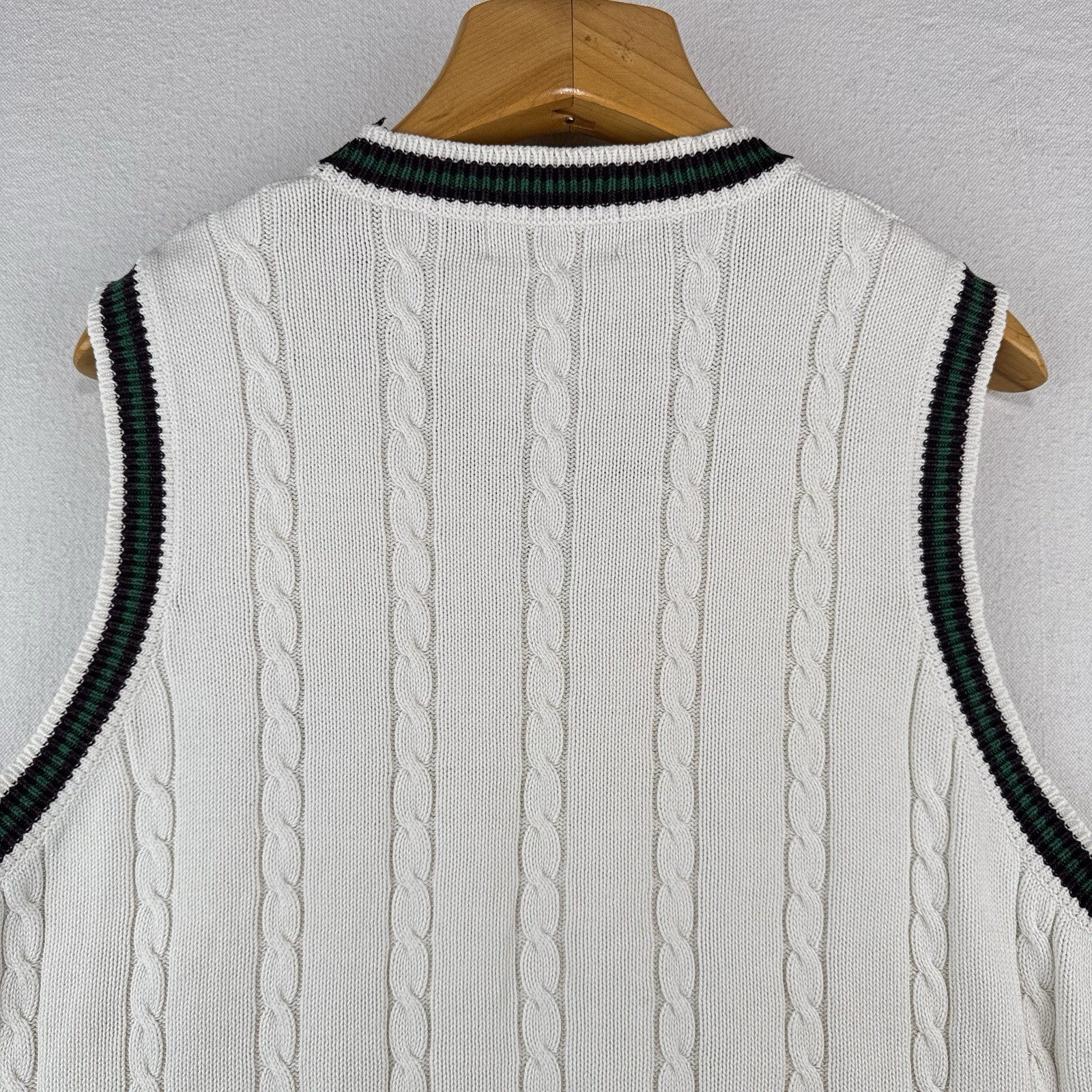 90’s Vtg Chaps by Ralph Lauren Men’s M Cream Cable-knit Cricket Vest Hand Framed