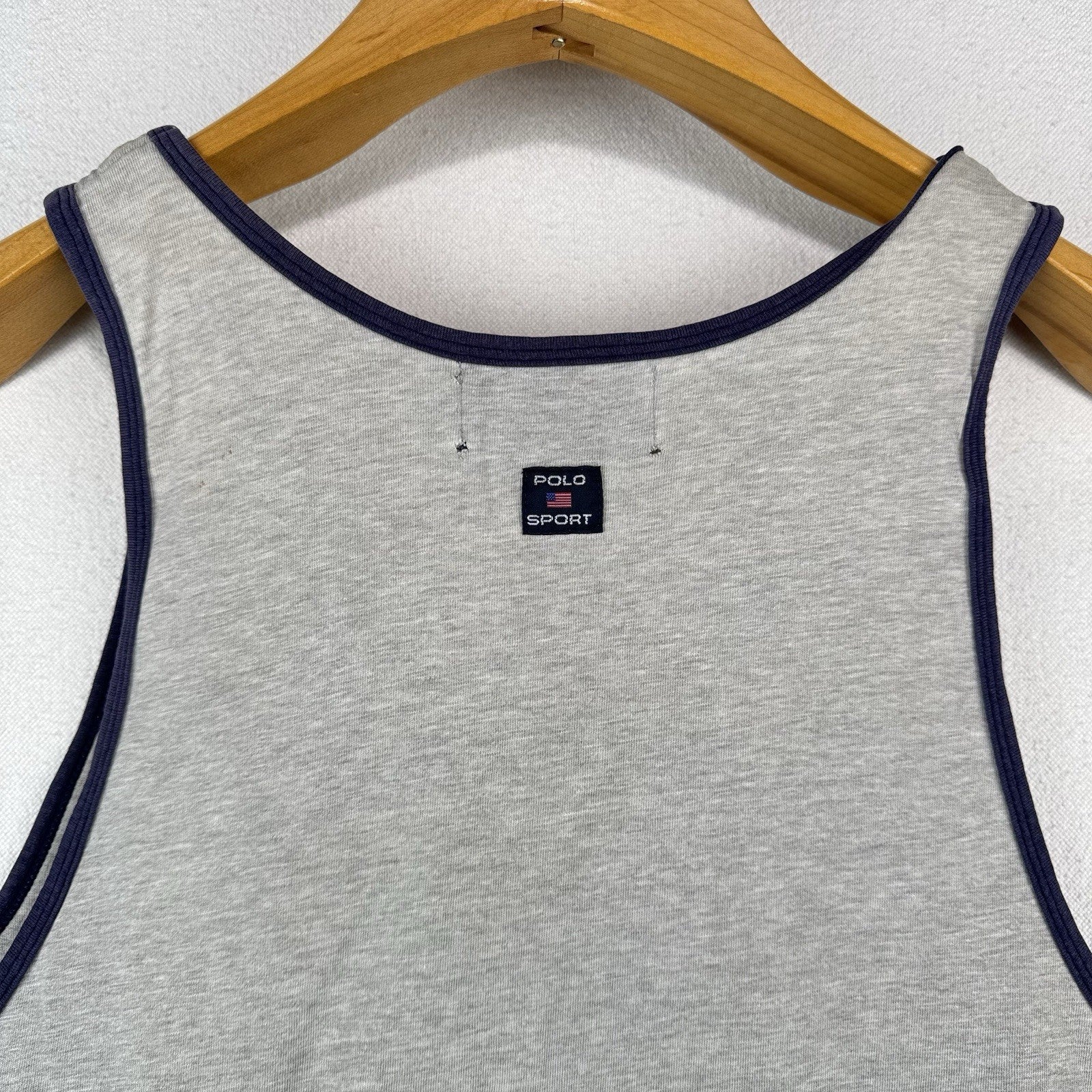 90’s Vtg Polo Sport Ralph Lauren P Stripe Ringer Tank Top Shirt Men’s Large Gray
