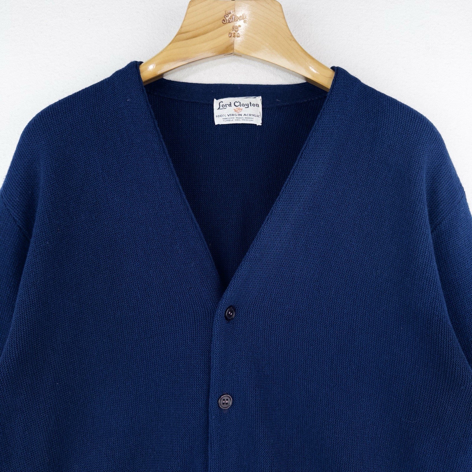 70’s Vtg Lord Clayton Virgin Acrylic Cardigan Navy Blue Men’s Medium (40)