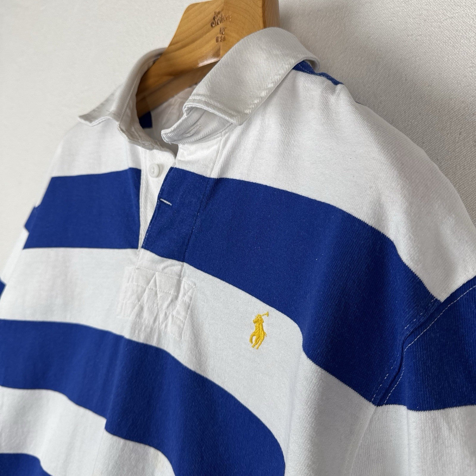 90’s Vintage Polo Ralph Lauren Rugby Shirt Mens Large Blue White Striped *Read