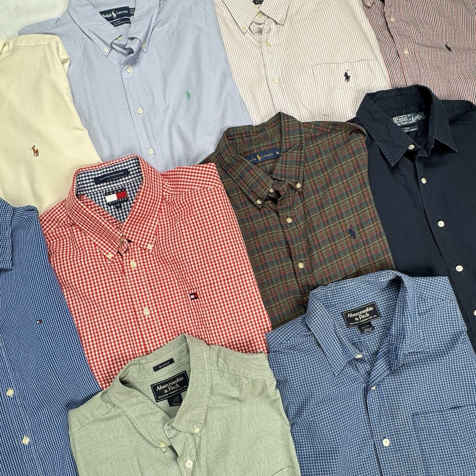 Lot of 10 Ralph Lauren, Tommy, Abercrombie Long Sleeve Oxford Shirts M,L,XL,2XL