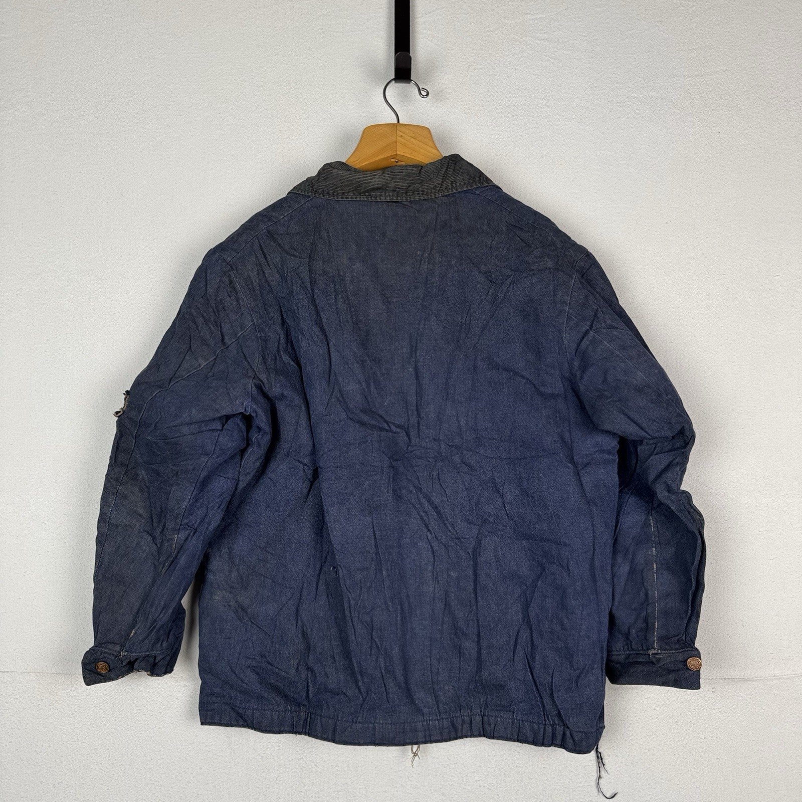 Vtg 1960s Wool Blanket Lined Denim Prison Chore Jacket Yard Coat 48” *Unwashed