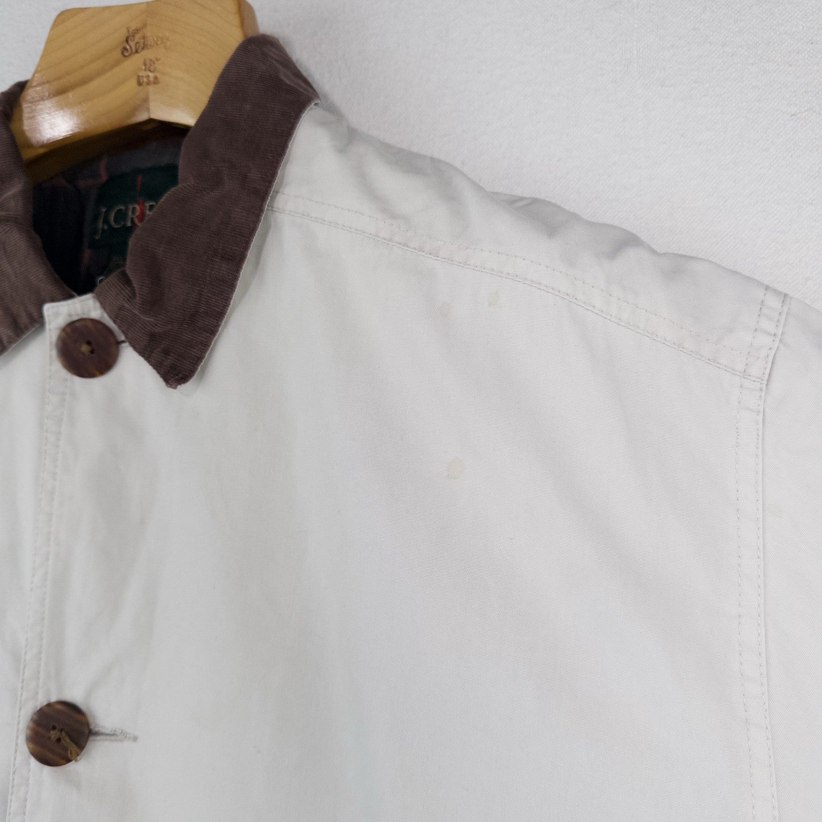 90’s Vtg J. Crew Oarsman Barn Jacket Chore Field Coat Corduroy Collar Beige M