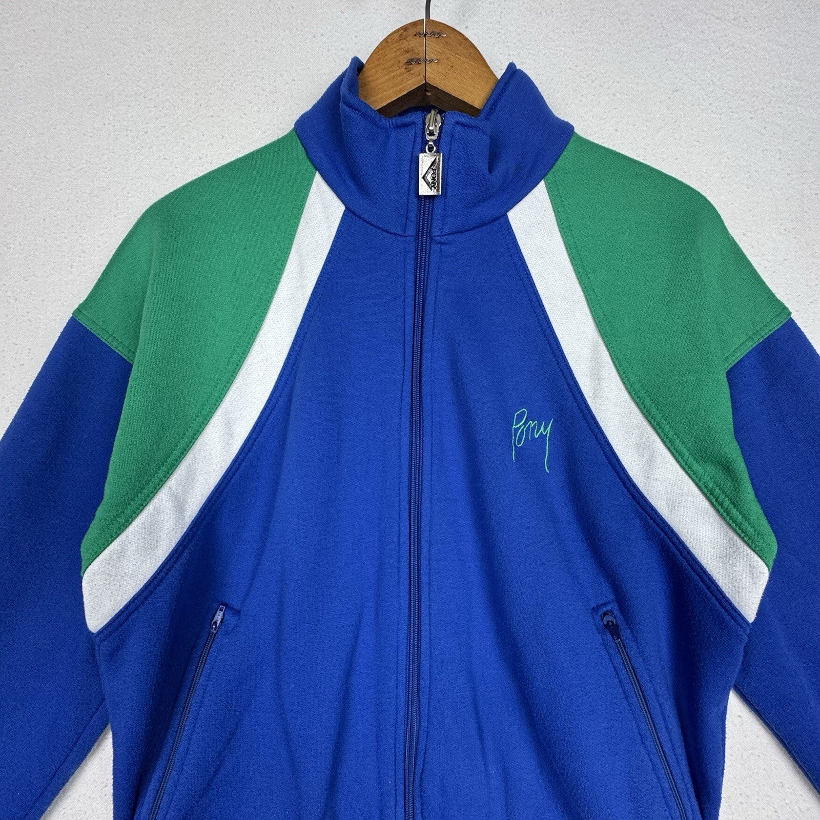 VTG Pony Track Jacket Men Small Retro Stripe Colorblock  Sweatshirt Full Zip Y2K