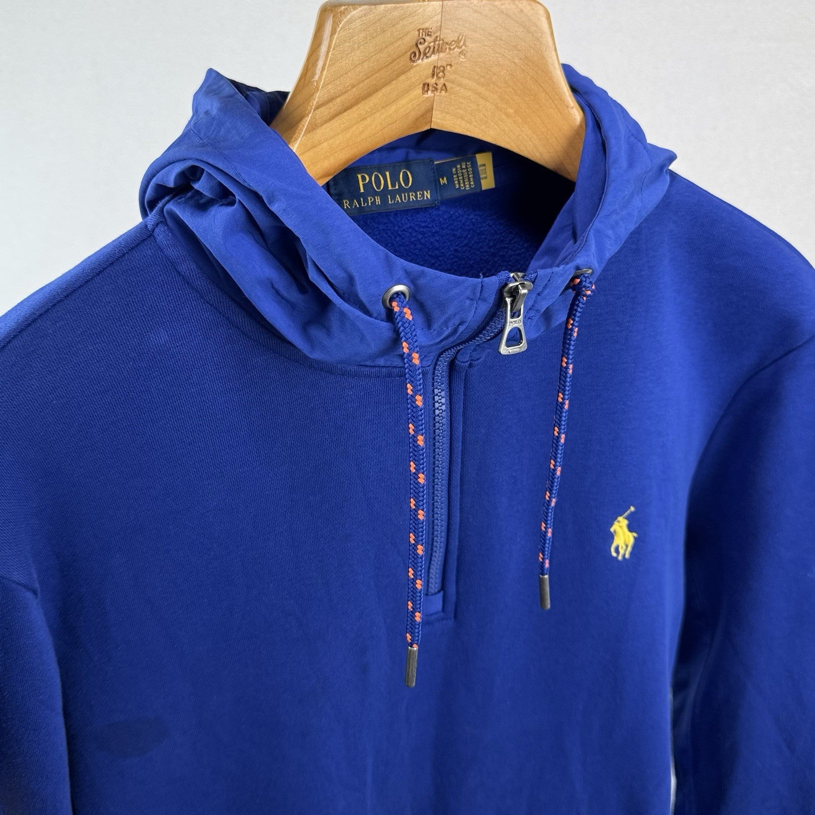 Polo Ralph Lauren Men’s M Logo Spectre Pullover Fleece Hoodie Quarter Zip Blue