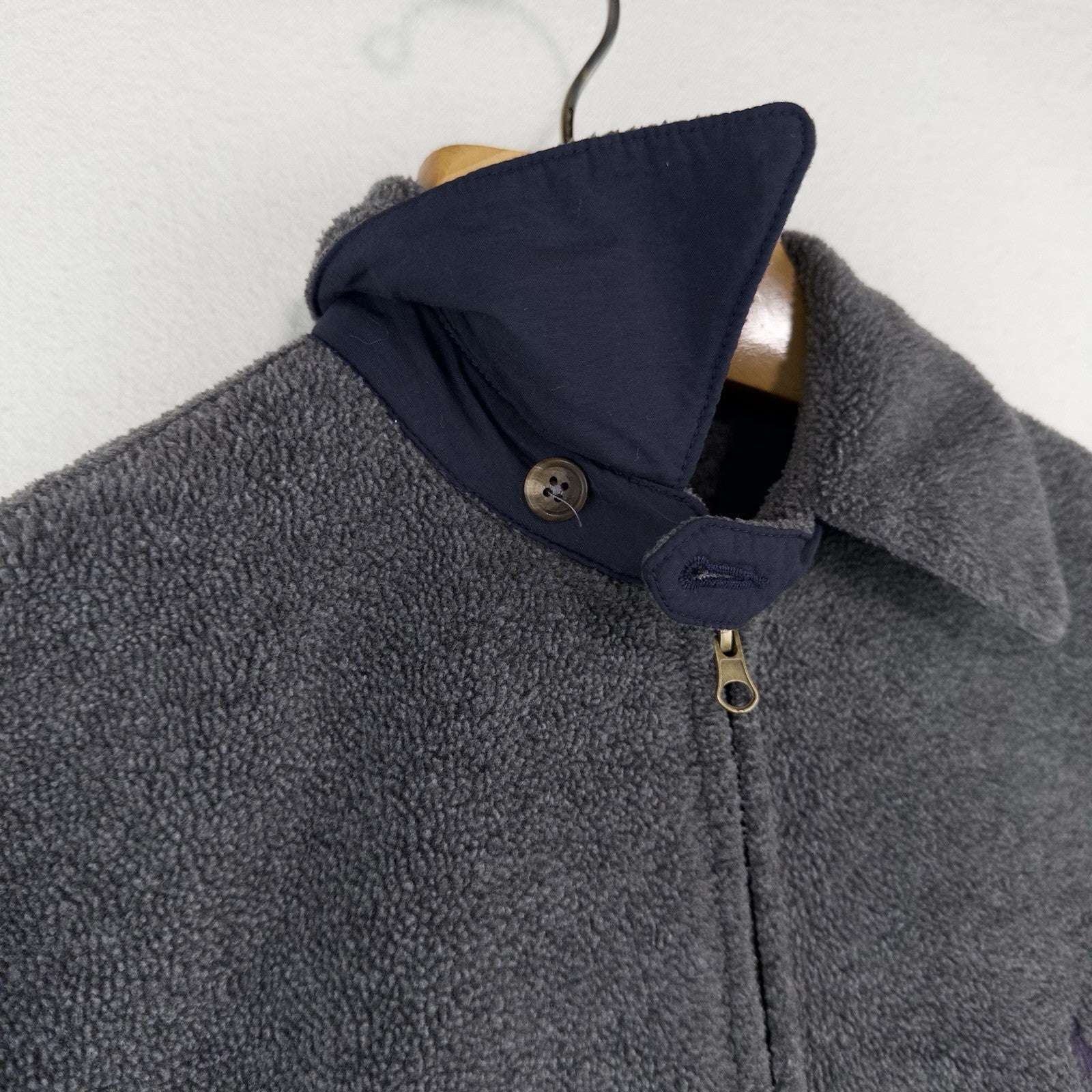 90’s Vtg Polo Ralph Lauren Men’s S Fleece Chin Strap Harrington Jacket Gray