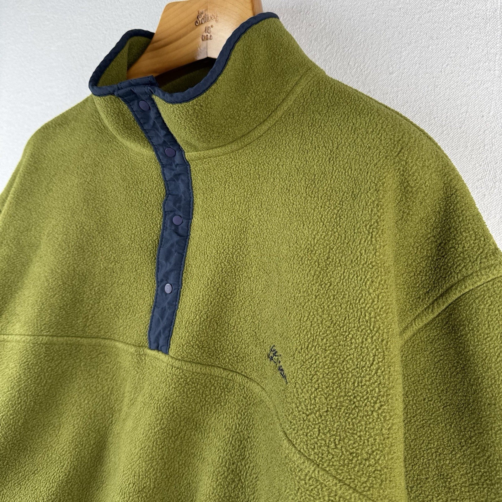 90’s Vtg LL Bean Snap Fleece Pullover Men’s Large Sage Green Jacket Cursive USA