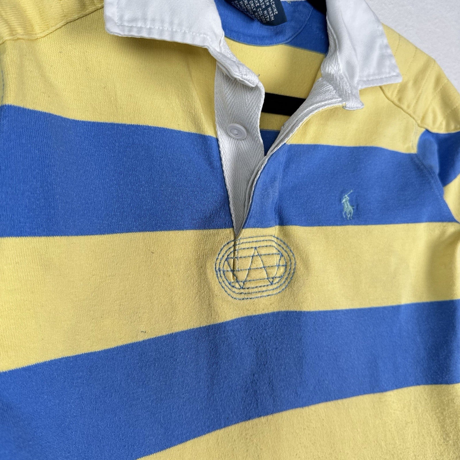 Polo Ralph Lauren Size 5 Rugby Blue Yellow Stripe Quilted Shoulder Elbows *Read