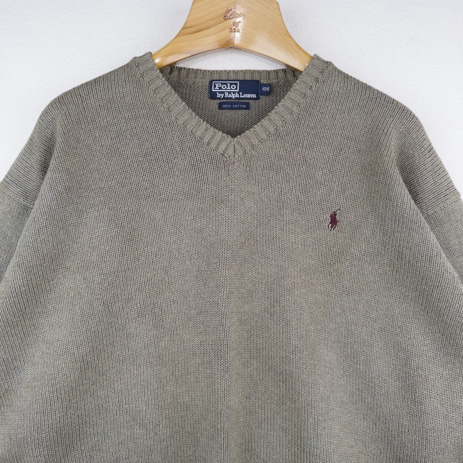 90’s Vtg Polo Ralph Lauren Men’s XL (105) V-Neck Cotton Knit Tan Sweater *Read