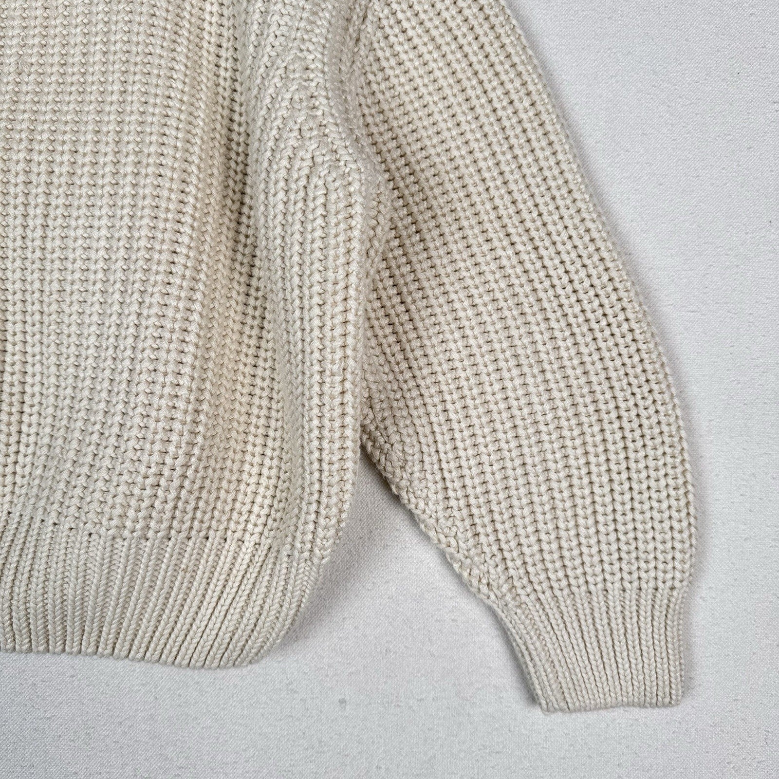 Mango Women’s XS Cropped Hooded Cable Knit Patchwork Sweater Cream Front Pocket