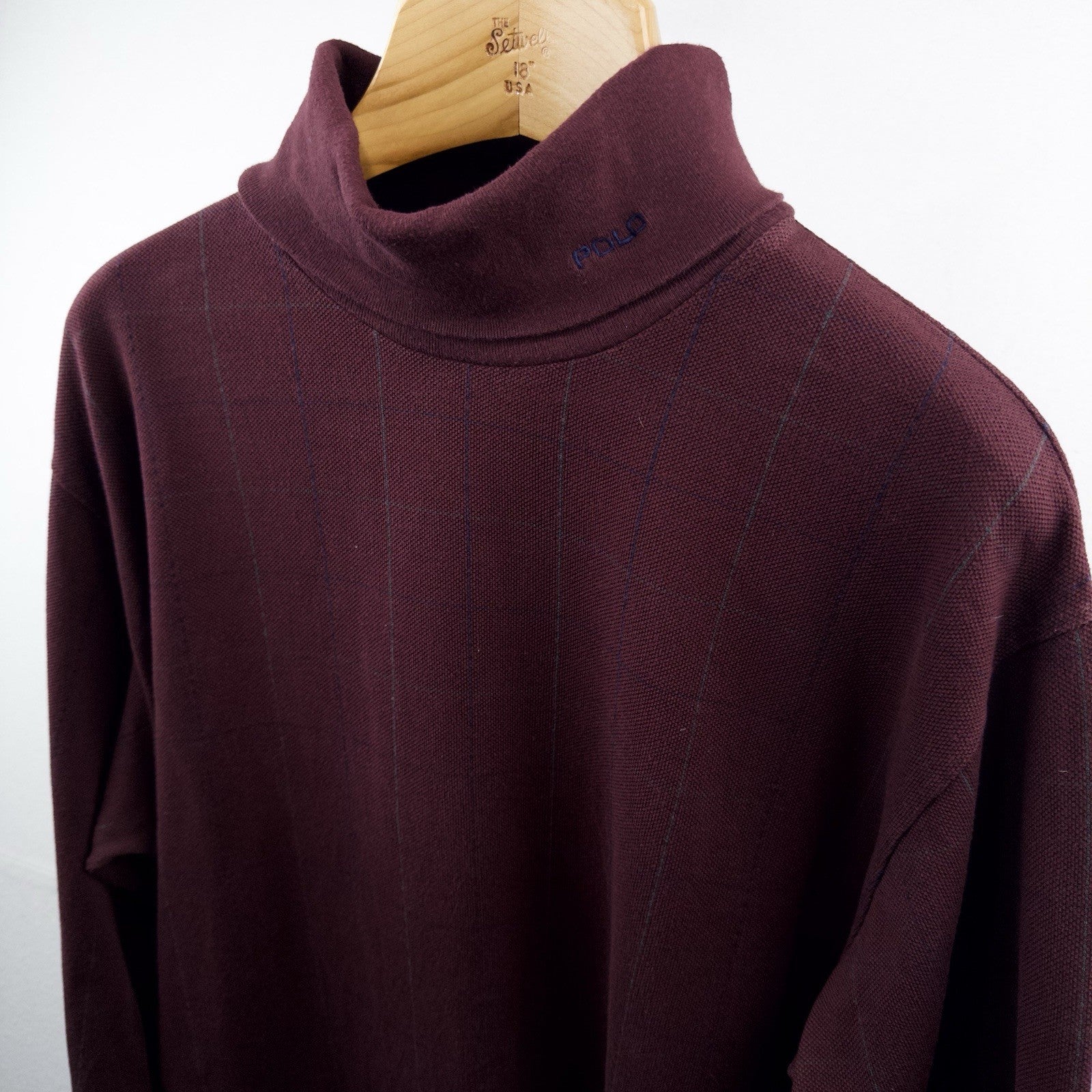 90’s Vtg Polo Ralph Lauren Turtleneck Men’s XL Maroon Windowpane Check USA