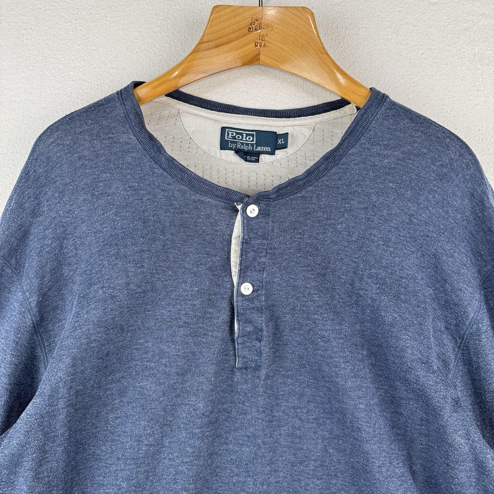 Vtg Polo Ralph Lauren Shirt Mens XL Blue Long Sleeve Henley 100% Cotton *Read