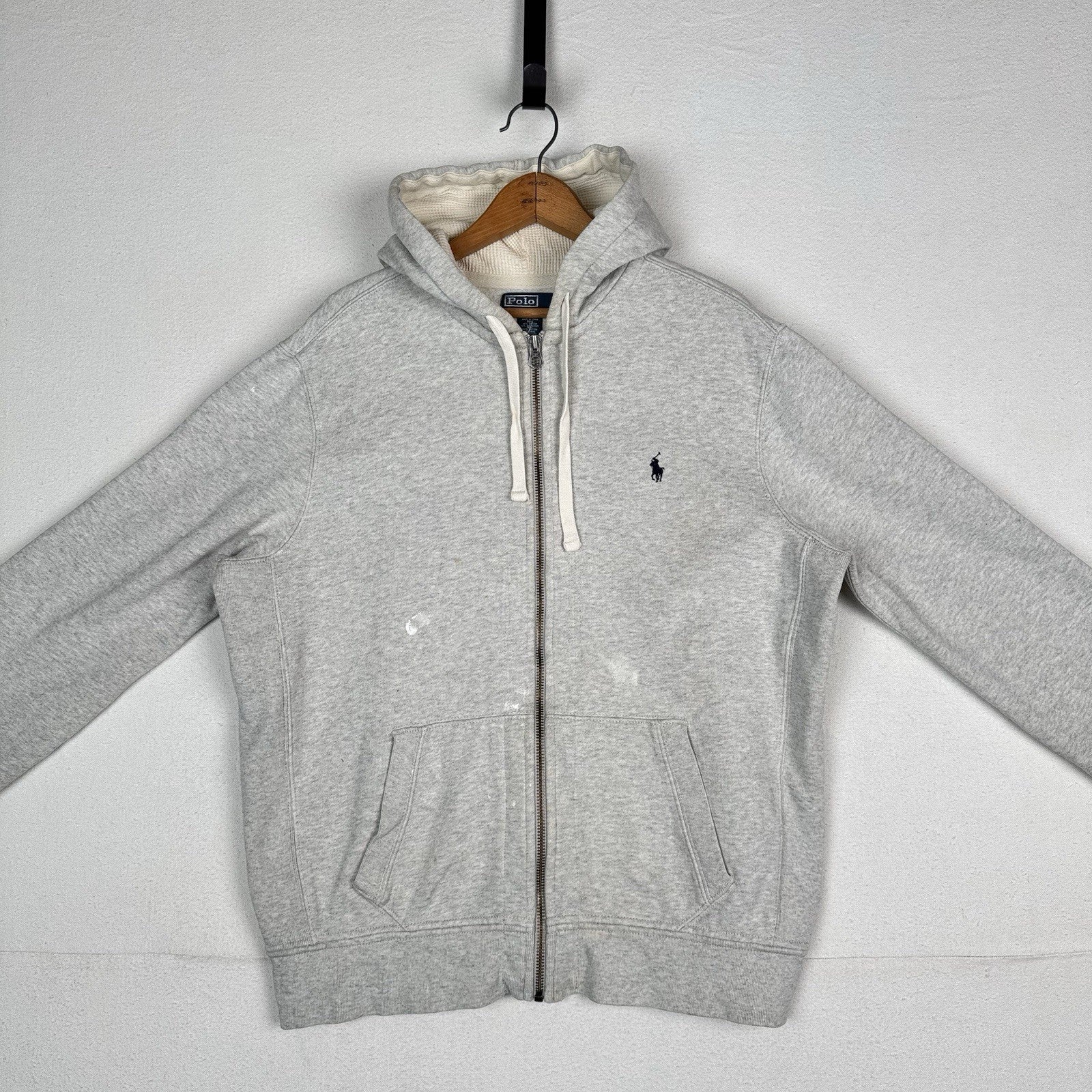 Vintage Polo Ralph Lauren Hoodie Men’s XL Gray Thermal Hood Full Zip Distressed
