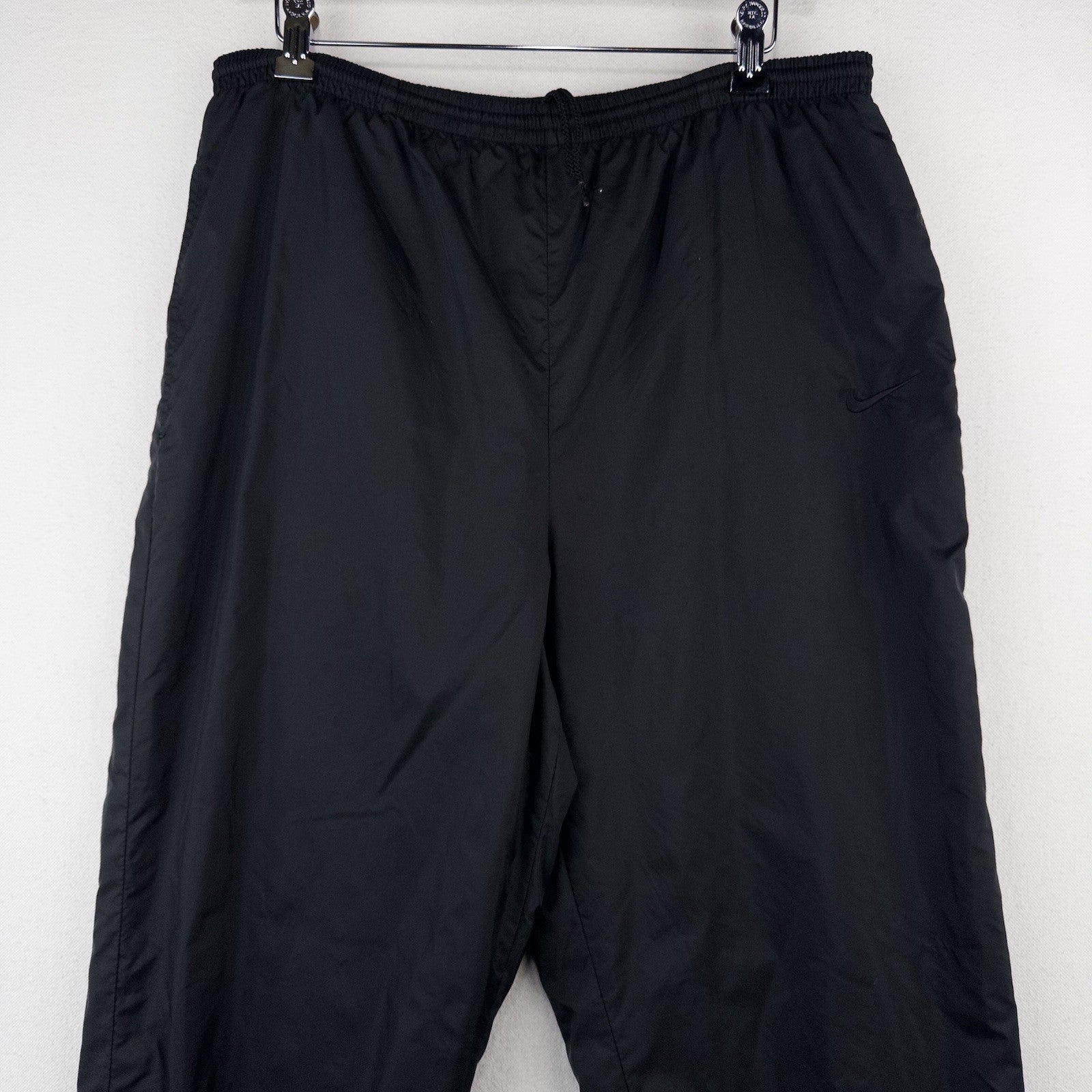 90s Vtg Nike Nylon Jogger Pants Men’s Large Black Drawstring Lined Zip Ankle