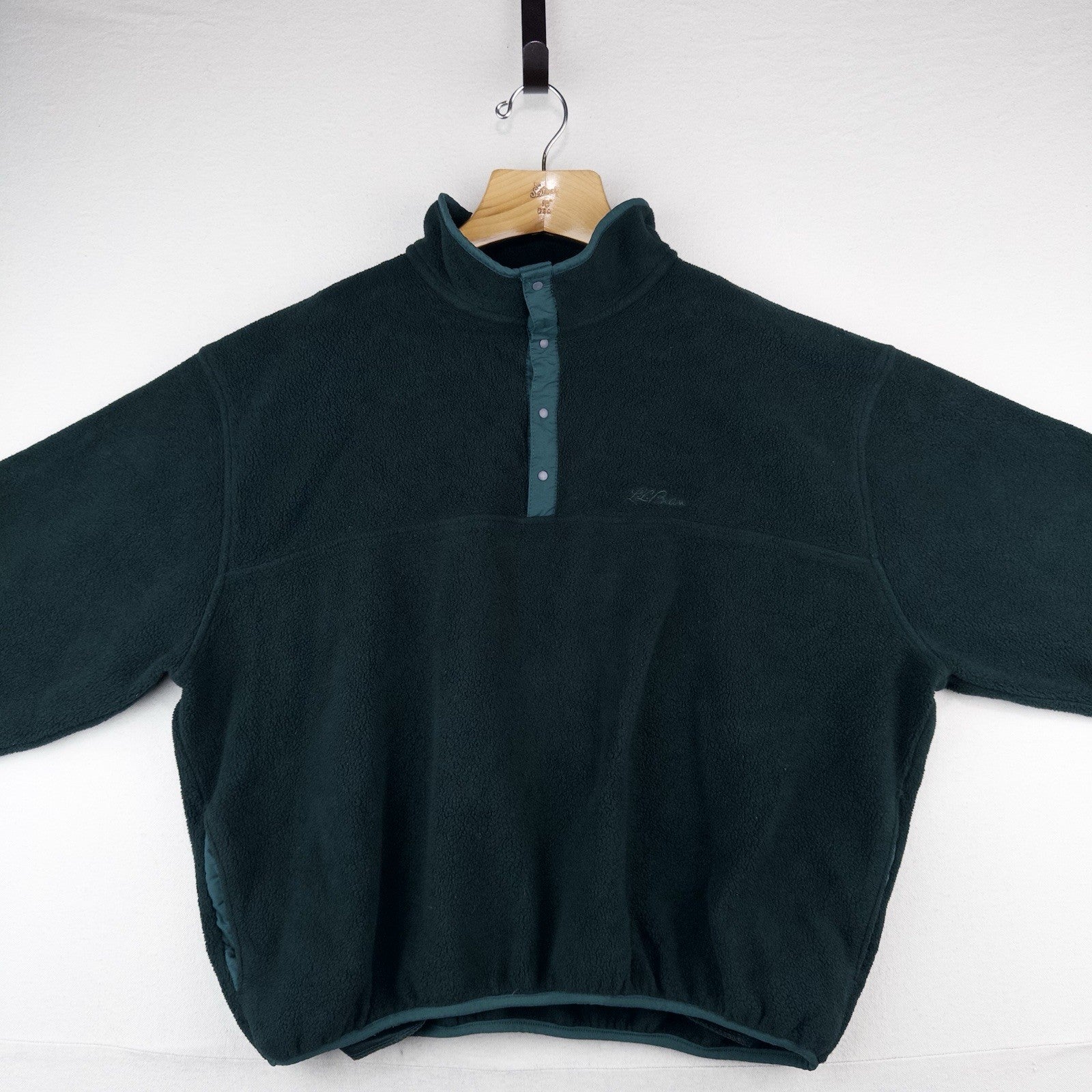 80’s Vtg LL Bean Snap Green Fleece Cursive Logo Pullover Men’s 2XL (54) USA
