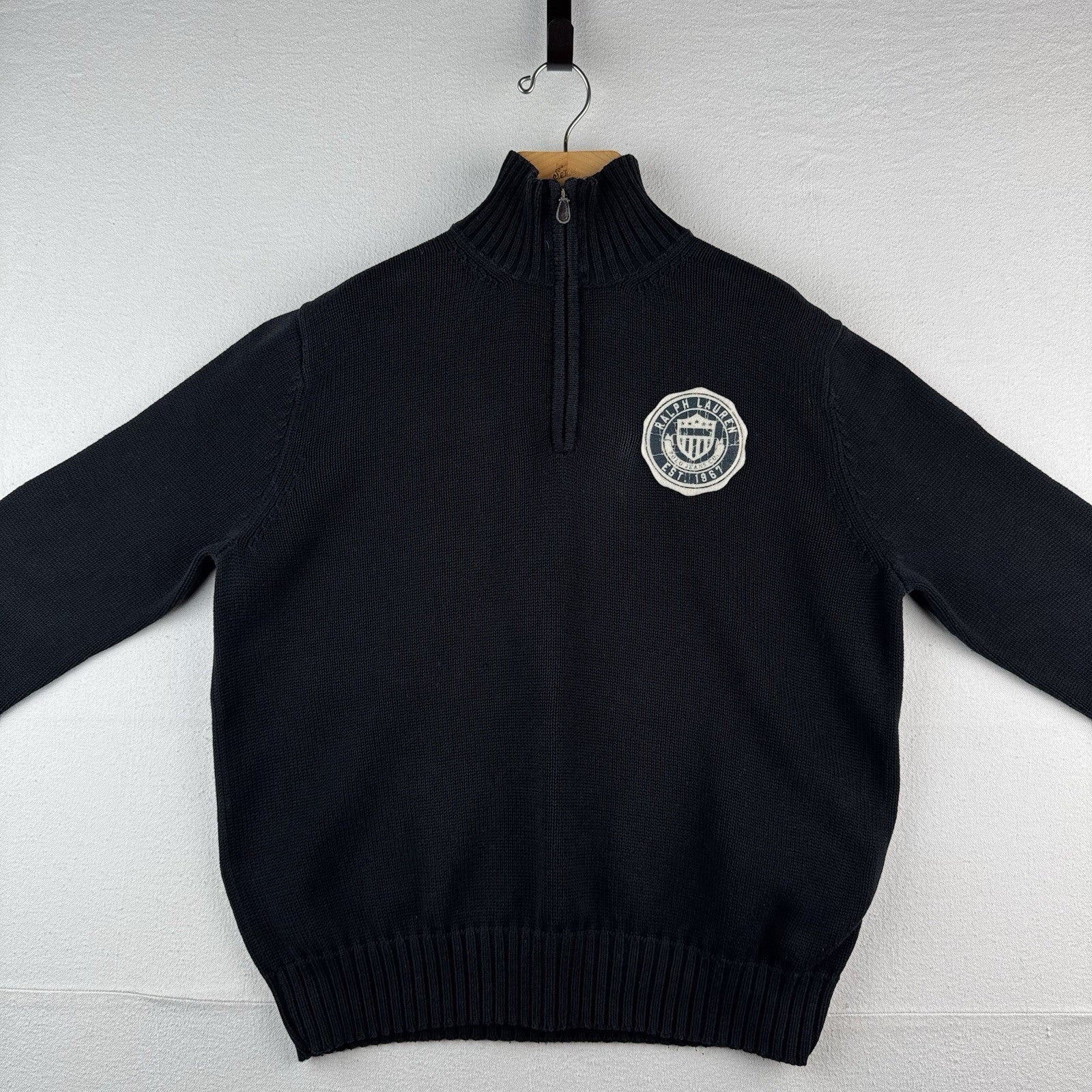 Vtg Polo Jeans Company Ralph Lauren 1/4 Zip Mens L  Crest Patch Black *Read