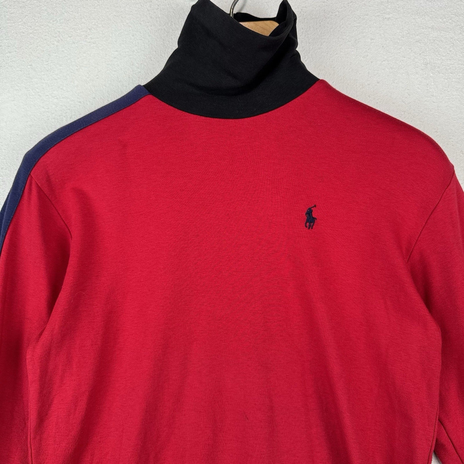 80’s Vtg Polo Ralph Lauren Mens L Red Turtleneck Sleeve Stripe *Green Label