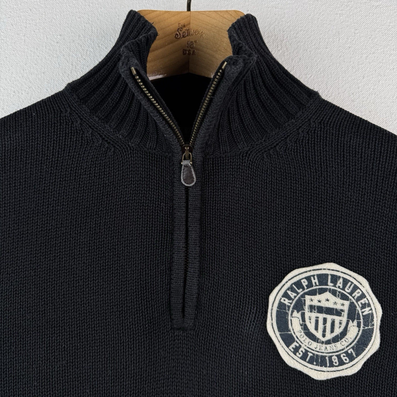 Vtg Polo Jeans Company Ralph Lauren 1/4 Zip Mens L  Crest Patch Black *Read