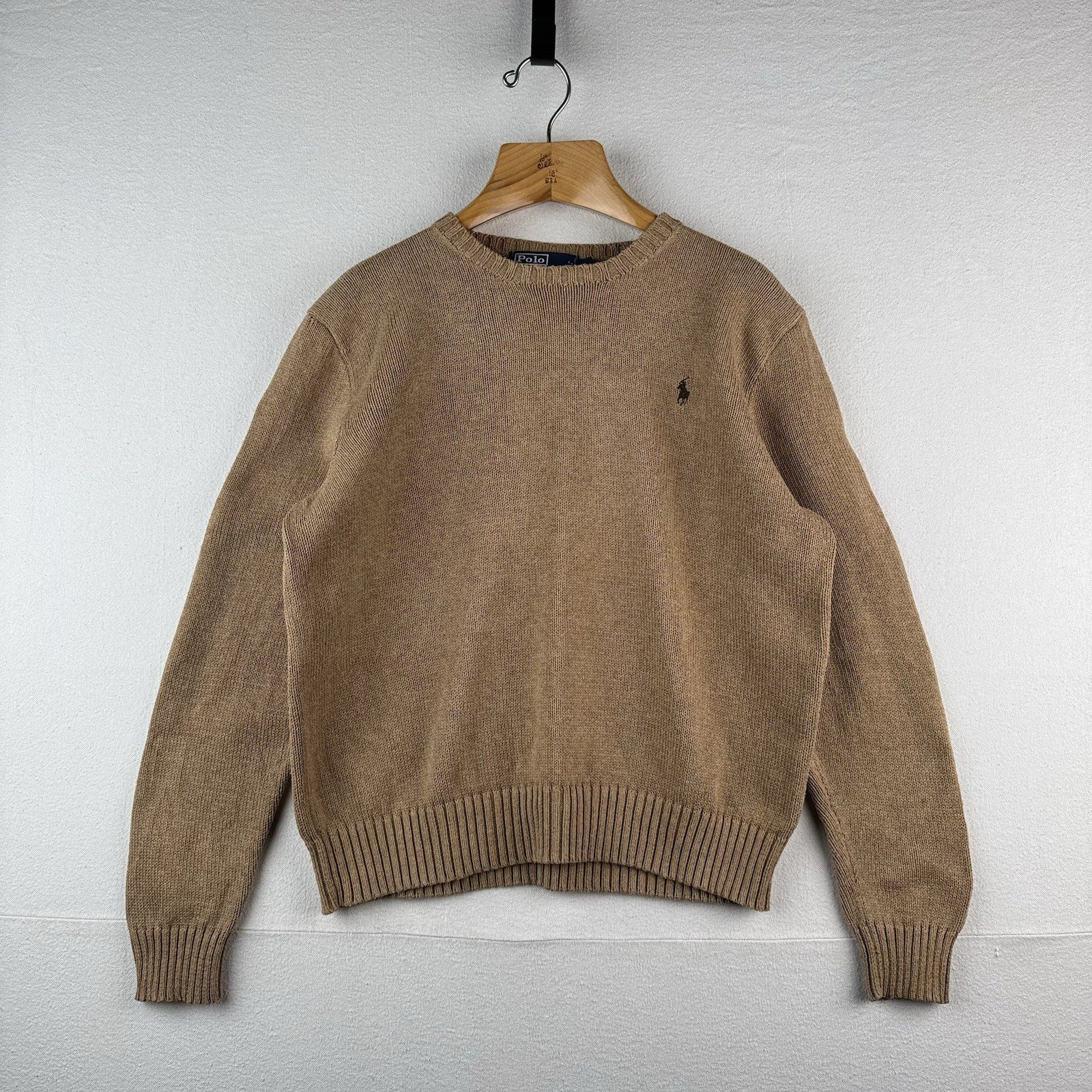 Vintage Polo Ralph Lauren Mens XL Crew Neck Sweater 100% Pima Cotton Beige *Read