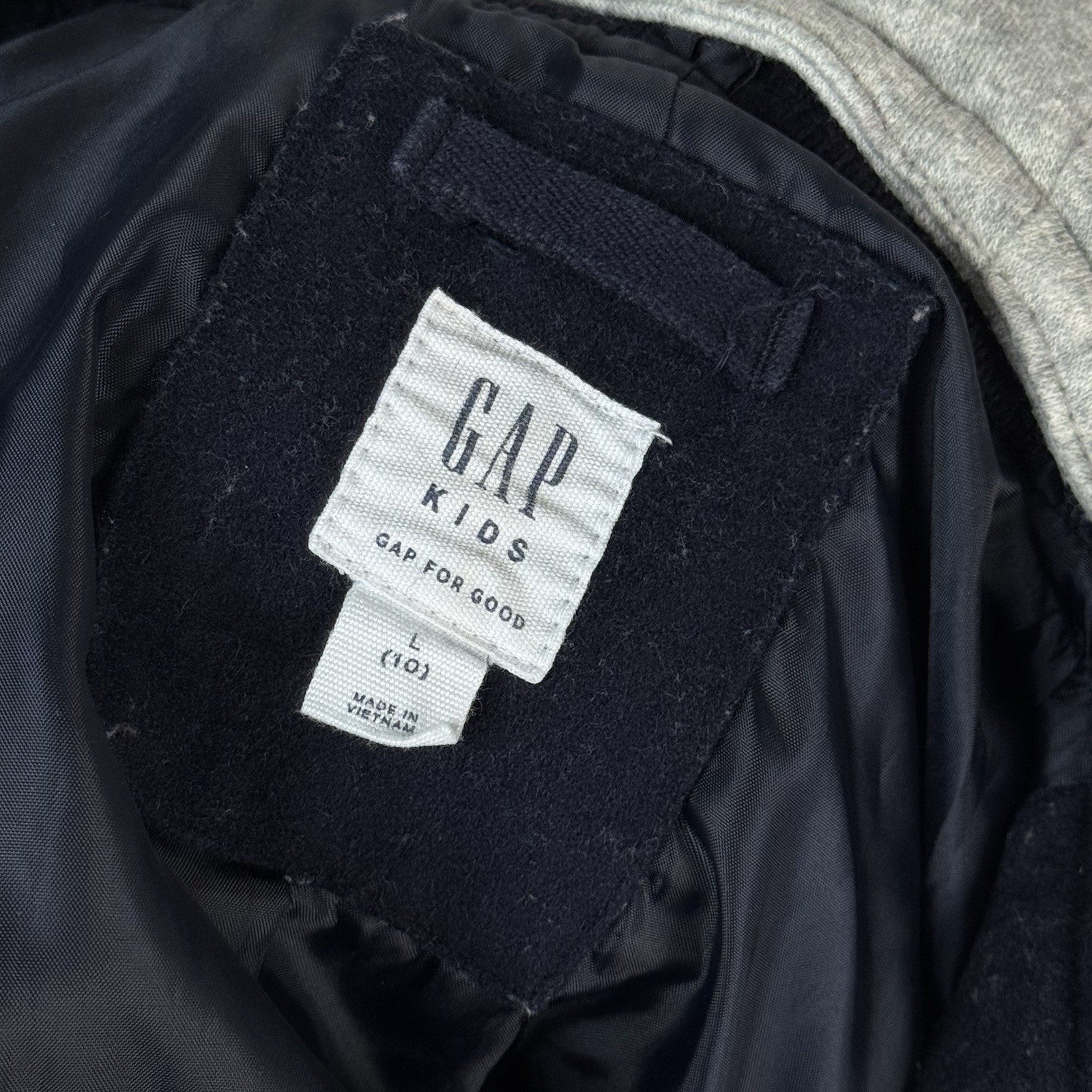 Gap Kids Wool Blend Varsity Baseball Jacket Navy Blue Removable Hood Size L 10